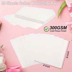 PATIKIL 50 Pcs Pure Cotton Watercolor Paper 140lb/300 GSM 4×6 Inch, white