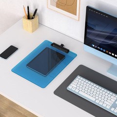 Blue Clipboard with Pen Holder, 8.5 x 11 Plastic Clip Boards with Black Low P…