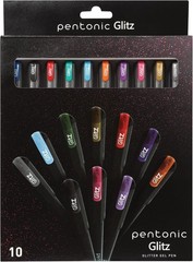 Pentonic Glitter Gel Pens, 10 Count, 10 Assorted Colors, 1.0 mm Bold Point, Smoo