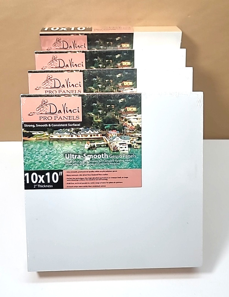 4-Pk Da Vinci 10″x10″x2″ Pro Ultra Smooth Gesso Panels-Cradled Board-Art/Photos
