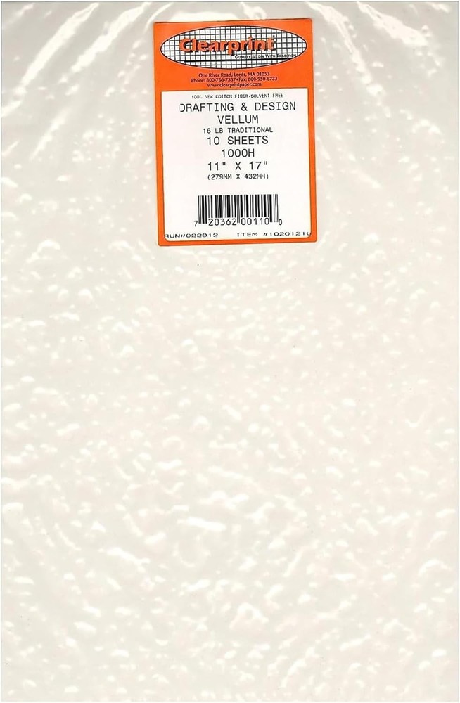 Clearprint 1000H Design Vellum Sheets, 16 Lb., 100% Cotton, 11 x 17 Inches
