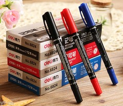 10pcs Delistar 1mm/0.5mm Twin Tip Permanent Marker Pen Waterproof Dry Fast 6824
