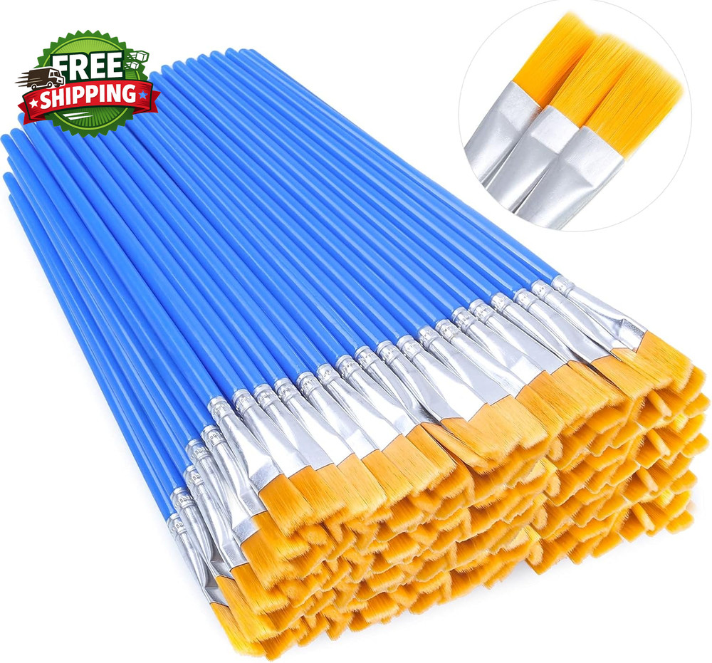 100Pcs Small Paint Brushes Bulk Flat Top Acrylic Classroom Brush for Kids