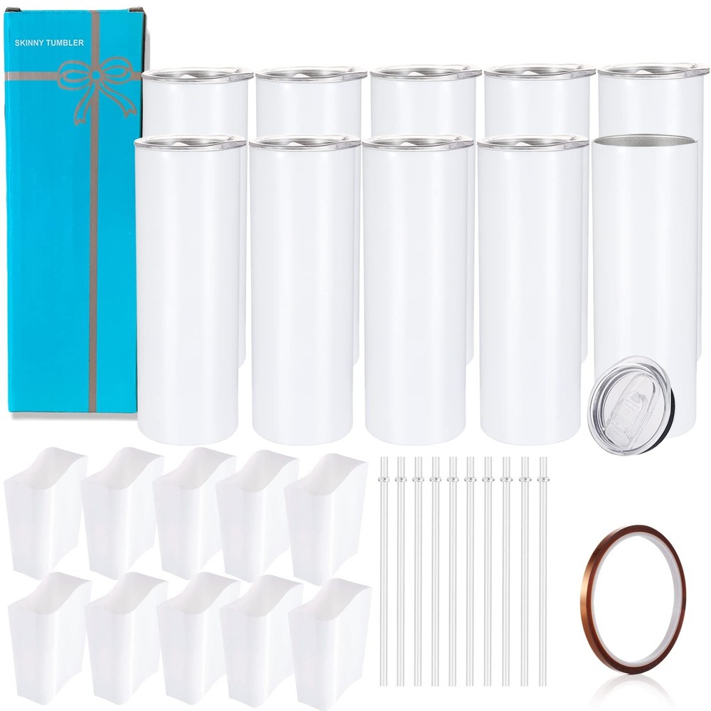 10 Pack Sublimation Tumblers Bulk Straight Skinny Tumbler Blanks 20oz for Hea…