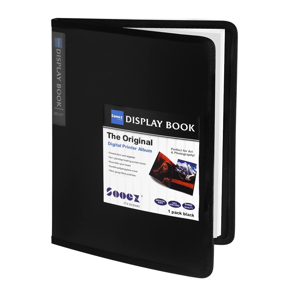 30-Pocket Binder with Plastic Sleeves 8.5×11 (Black), Heavy Duty Art Portfolio