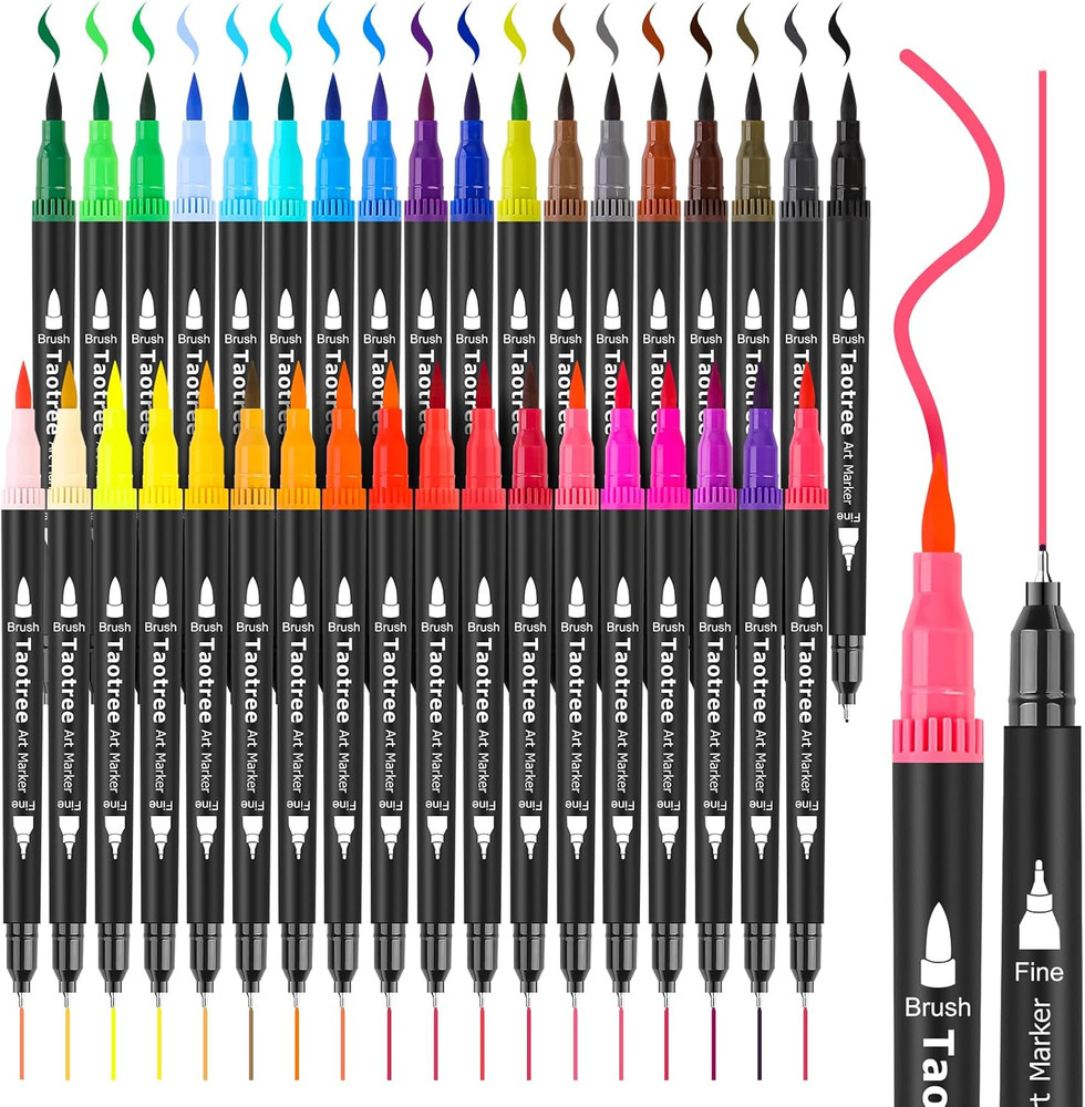 Taotree 36 Colors Dual Tip Art Markers Pens for Adult Coloring Books, Artist Fin