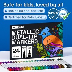 24 Metallic Dual-Tip Acrylic Paint Markers Set – Fine & Dot Tips for Fabric, Roc