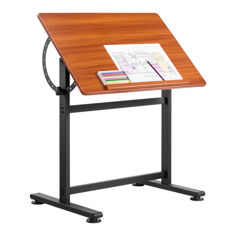 Drafting Table Adjustable 0°–90° Tilt Wooden Drawing Desk with H-Frame