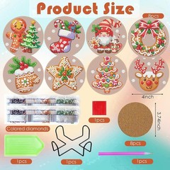 ijbnhd Christmas Diamond Painting Coasters Kits, 8 4X4X0.1, Christmas-1
