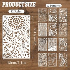 12Pcs Large Art Stencils for Crafts Reusable, Net 11×7 inches/28×18 cm, White