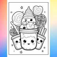 95 Kawaii candy coloring pages to print ° digital ° & POD permission (enr. 35)