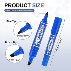 Broad & Fine Tip Markers, 8Pcs Oil-Based Markers Highlighter, Blue