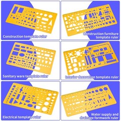 Zonon 10 Pcs Plastic Drawing Template Ruler Geometric Simple Style, Yellow
