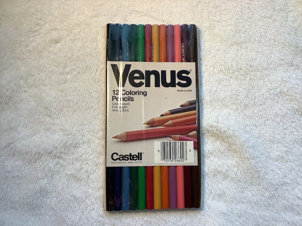 Venus Cedar Wood Full Lenght 12 Vivid Coloring Pencils Vintage Castel New