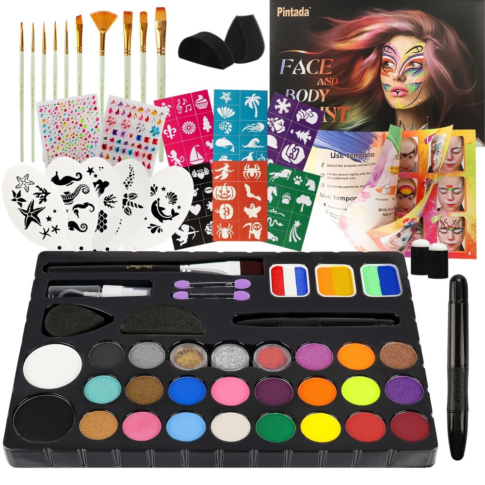 Pintada 26 Color Face 7.8in*5in*0.5in, 26 Colors Paint With Brush Set