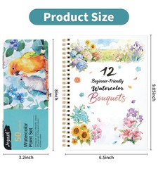 Watercolor Workbook for Beginners – 12 Original DIY Patterns, 50 Colors Paint Se