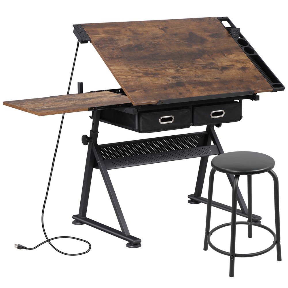 Adjustable Drafting Table for Artists – Drawing Table with Drawers & Outlet