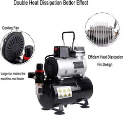 Upgraded Airbrush Single-Piston Oil-free Mini Compressor ABPST08 w/Cooling Fan