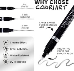 3PK Liquid Chrome – Markers Permanent Mirror Chrome Pens Tips (0.7mm, 1mm, 3mm)