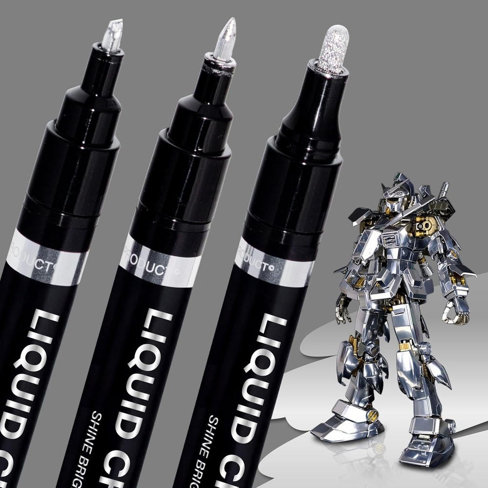 3PK Liquid Chrome – Markers Permanent Mirror Chrome Pens Tips (0.7mm, 1mm, 3mm)