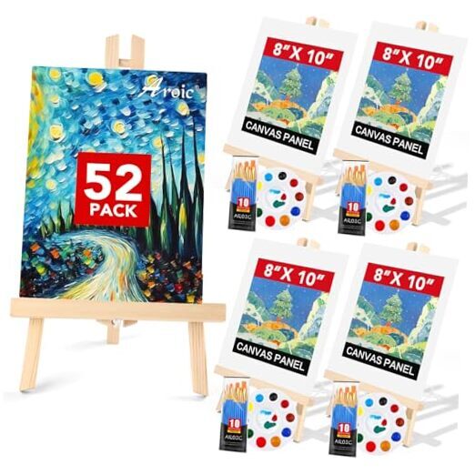 AROIC PCS Professional Painting Set with Easels, 4 Wood Easels,40 Brushes 52