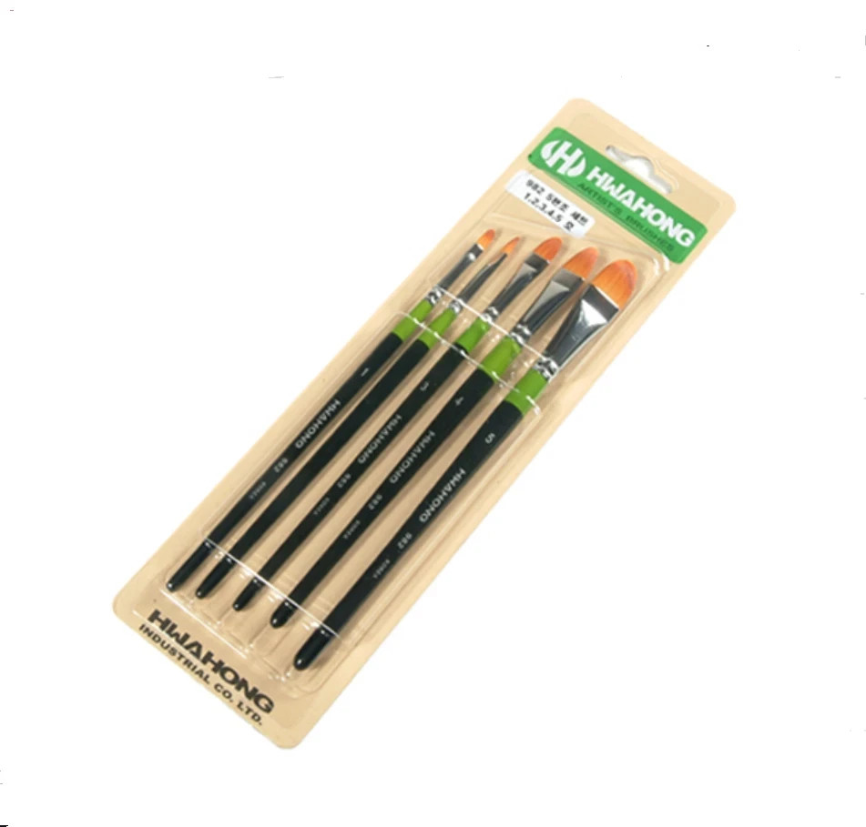 HWAHONG Artist Design Paint Brush Filbert Flat Brush 982 1Set (5ea Brushes)