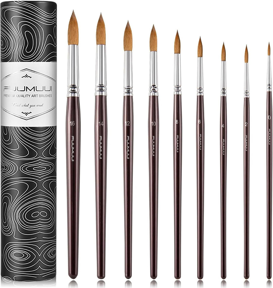 Sable Watercolor Brushes 9Pcs Professional Superior Kolinsky Watercolor Paint Br