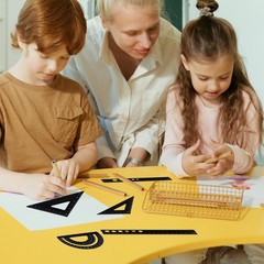 Zotemo 5 Pcs Metal Geometry Set, Math Drafting Ruler Kit- Aluminum Black