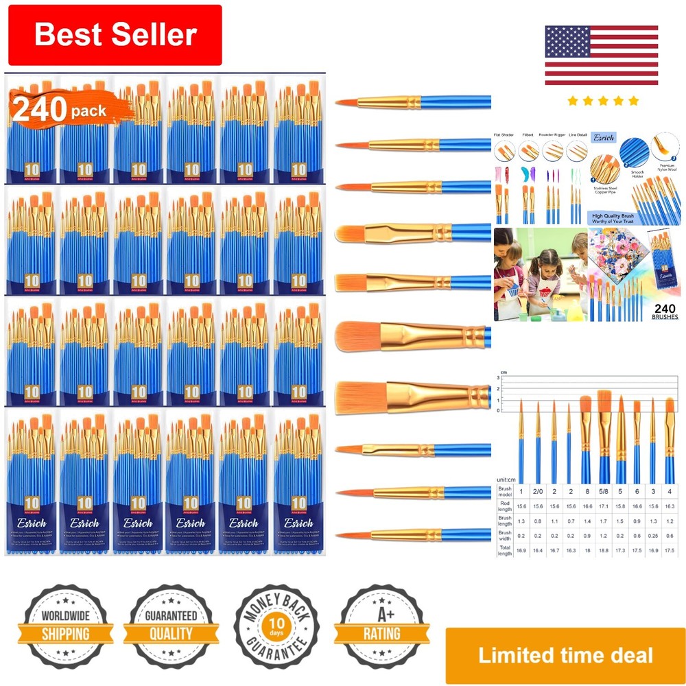 240 Piece Acrylic Brush Set – Nylon Brush Head – for Oil, Gouache, Face Painting