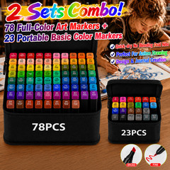 2 Sets Combo Alcohol Art Markers, 78PCS Full Color+23PCS Basic Color Marker Set