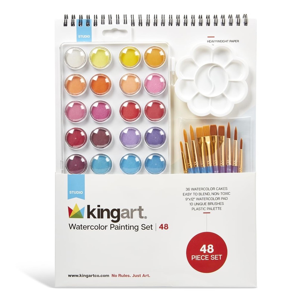 KINGART Studio Watercolor Painting Art Set – Paint, Brushes, Paper & Palette