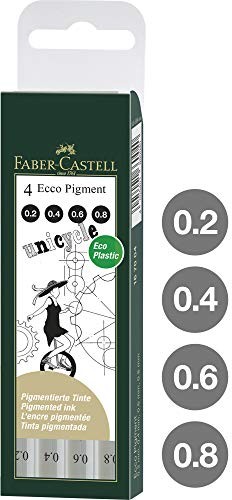 Faber Castell ECCO PIGMENT Fiber Tip Pens Black 4 Count with Varying Tip Sizes
