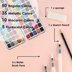 Grabie 100 Colors Watercolor Paint Set – 50 Regular, 35 Metallic, 10 Macaron and