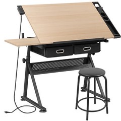 Drafting Drawing Table 9 Levels Adjustable angle w/ Stool Arts & Crafts Natural