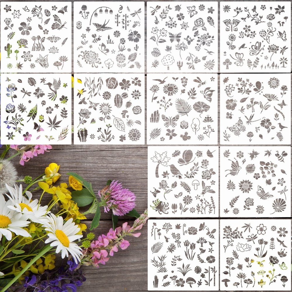 Colarr 12 Set 288 Pcs Flower Stencils for Painting on Wood DIY Craft Painting…
