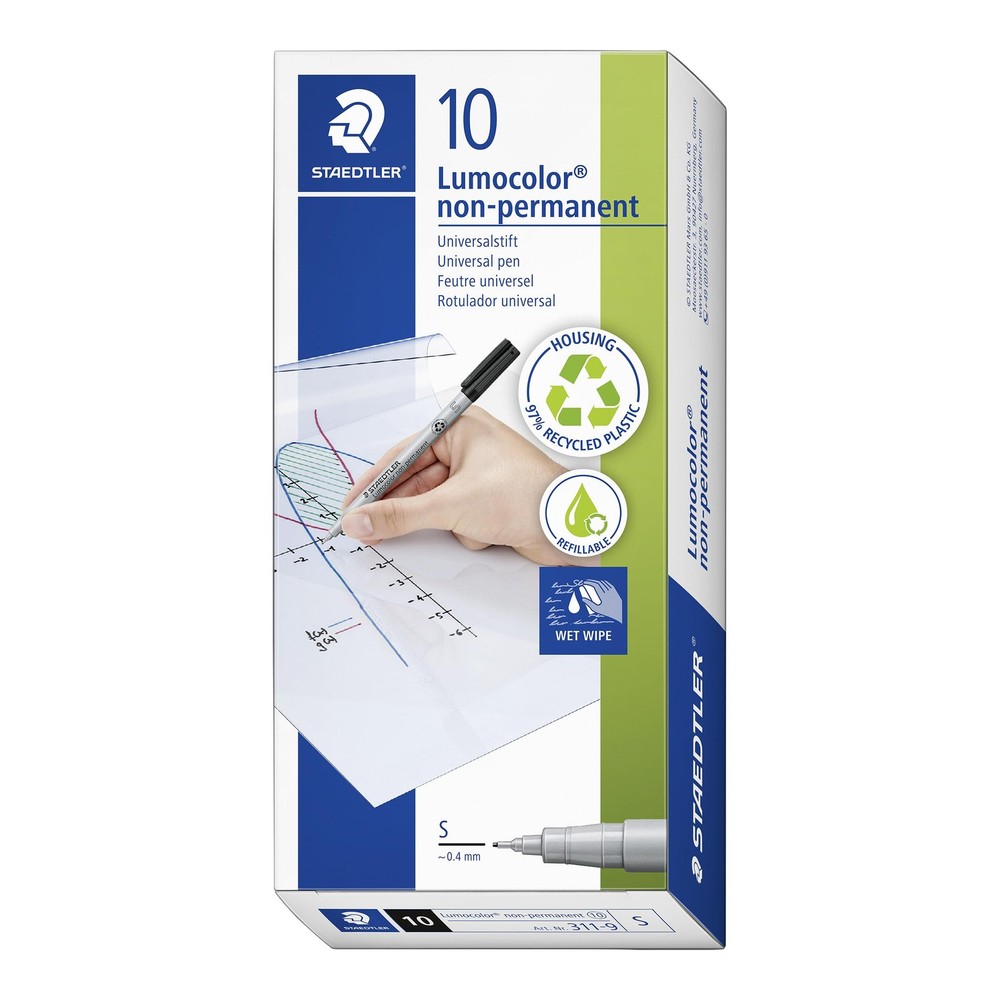 Staedtler Lumograph Non-Permanent Wet Erase 1 Count (Pack of 10), Black