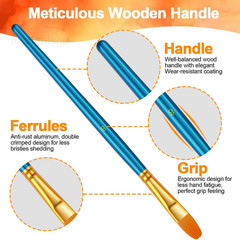 Paint Brushes Set, 5 Pack 50 Pcs Round-Pointed Tip Paintbrushes 5 Pack, Blue