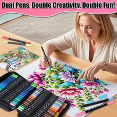 Art Supplier Dual Brush Markers Pens, 110 Artist Coloring Marker Set, Finelin…