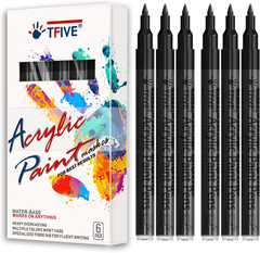 Black Marker Paint Pens – 6 Pack Acrylic Black Permanent Marker, 0.7Mm Extra Fin