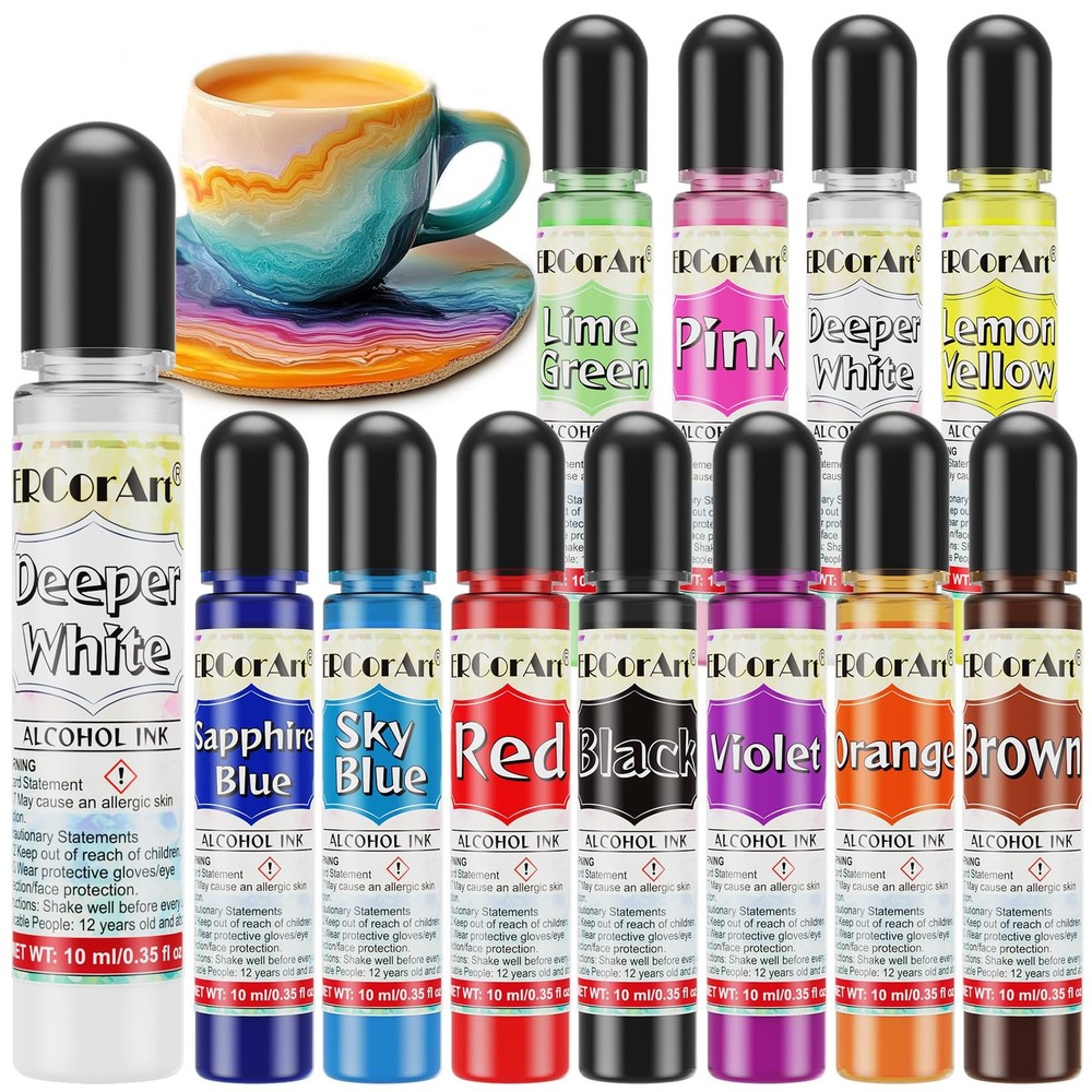 Alcohol Ink – 12 Vibrant Colors Alcohol Inks for Resin, Fast-Drying High Conc…