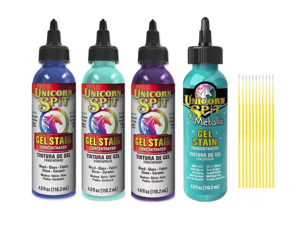 Unicorn SPiT Gel and Glaze Stain in one Bundles – 4 4oz. Bottles with Trebbies