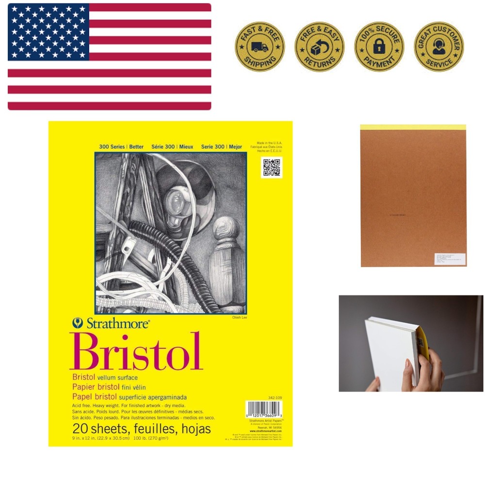 300 Series Bristol Paper Pad, Vellum, Tape Bound, 9×12 inches, 20 Sheets 100l…