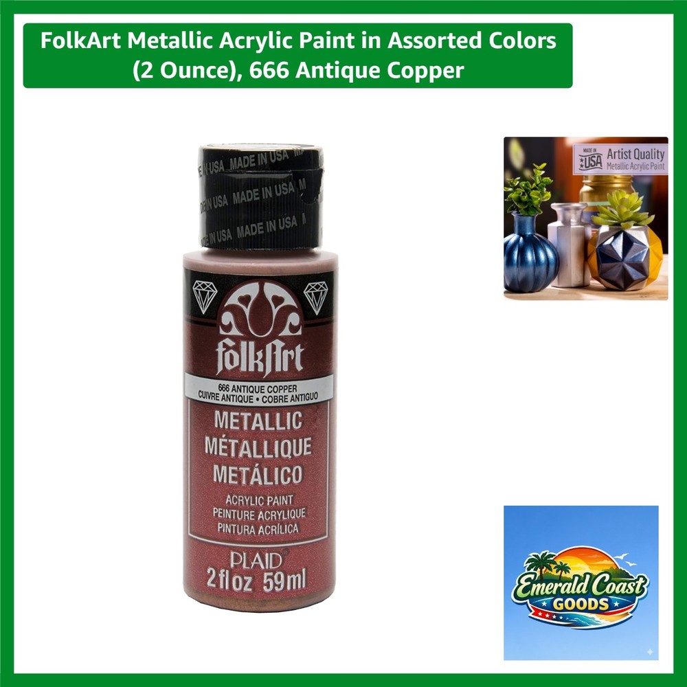 Metallic Acrylic Paint in Assorted Colors 2 Ounce, 666 Antique Copper