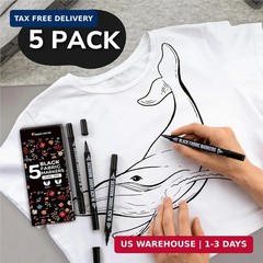 Zenacolor 5 Dual-Tip Black Fabric Markers Permanent for Clothes – Fabric Paint P