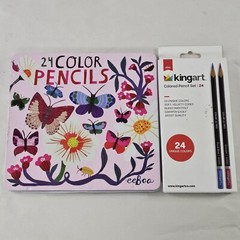 24 Color Pencils Butterflies & Flowers Design + Kingart Colored Pencils Set 24pc