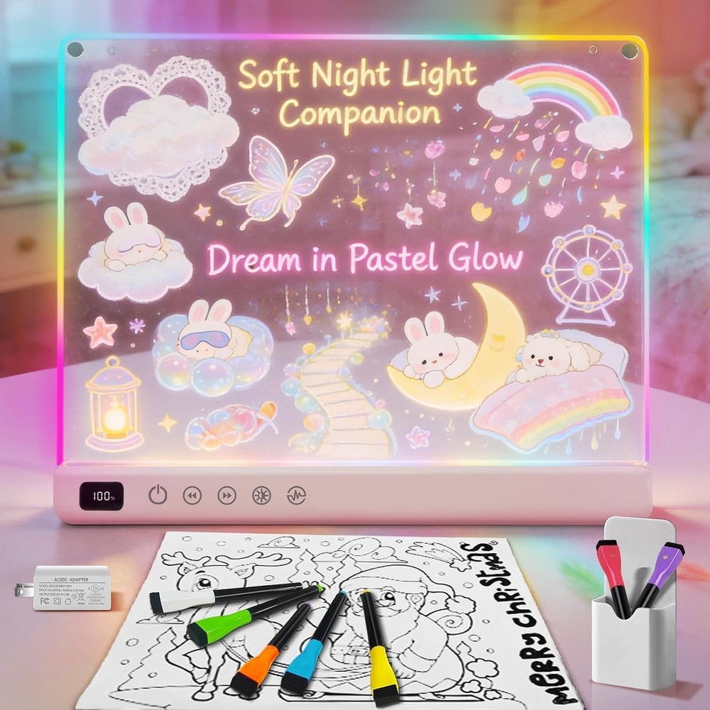 timisigns Rechargeable Led Drawing Board for Kids, Light Up Pad w/ 8 Color