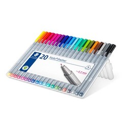 STAEDTLER Triplus Fineliner Pens .3mm,Metal Clad Tip,20-Pack,Assorted(334SB20BK)