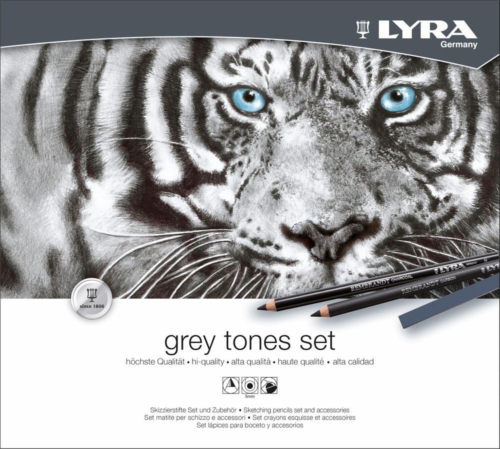 LYRA Fine Art Sketching Set, 11 Grey Tones Pencils & Pastels, For Professio