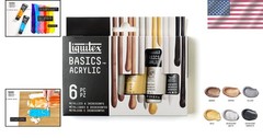 BASICS Acrylic Paint Set – 6 x 22ml Metallic & Iridescent Tubes for Artists