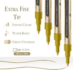 4 Gold Paint Pen Fine Tip | Set 4 Gold Paint Marker Metallic | Extra Fine Tip 0,